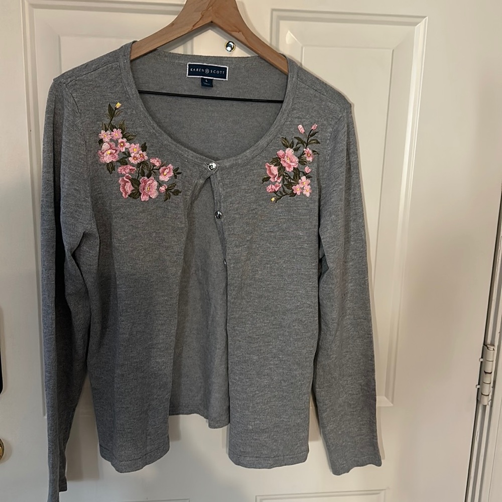 Karen Scott Embroidered Cardigan